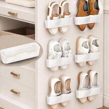 Wall Mounted Shoe Rack, Adhesive & Drill Mount Hanging Shoe Organizer, Plastic by DegMongee