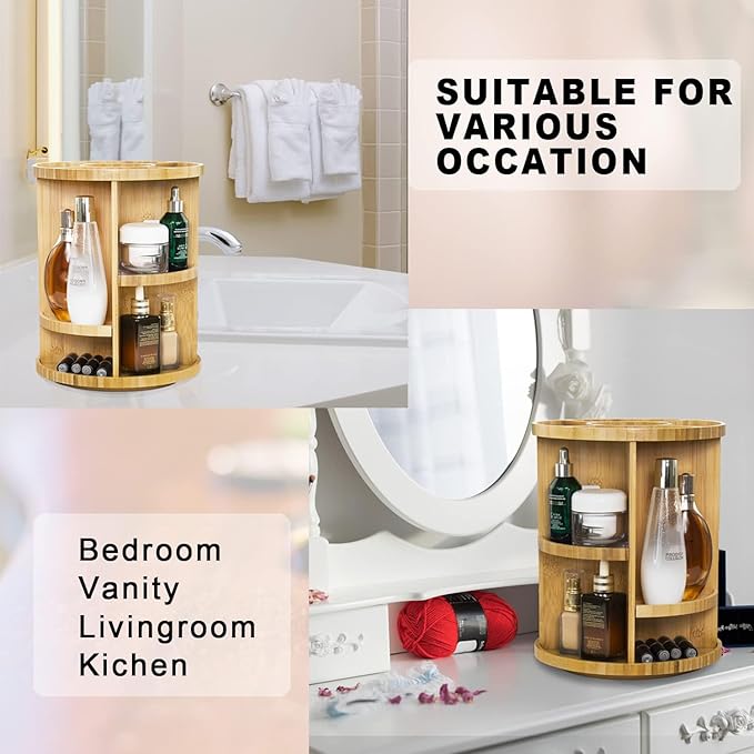 VVW Rotating Bamboo Makeup Organizer, 360 Degree Spinning Adjustable Bamboo - Image 5
