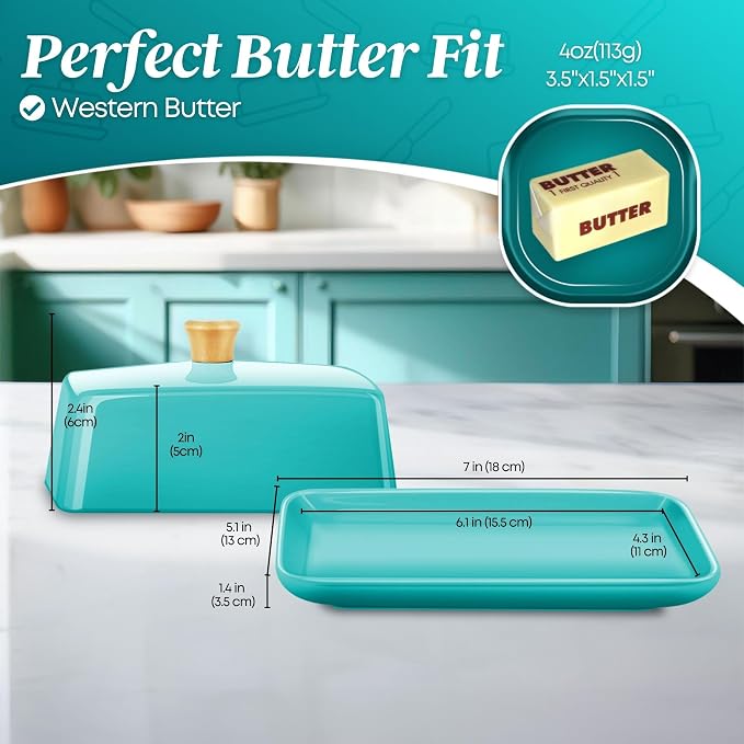 Flexzion Ceramic Blue European Butter Dish - Image 8