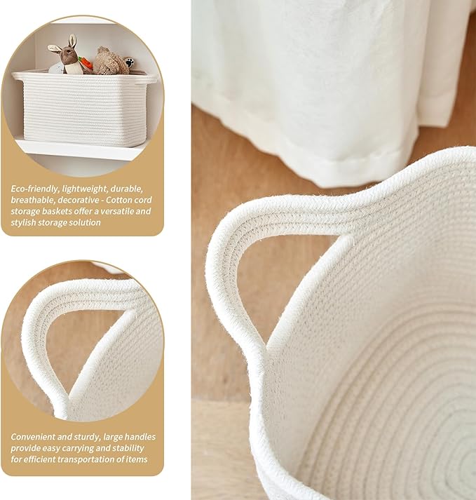 Cotton Rope Storage Basket 15"x10"x9" – Fabric Storage Bins - Image 8