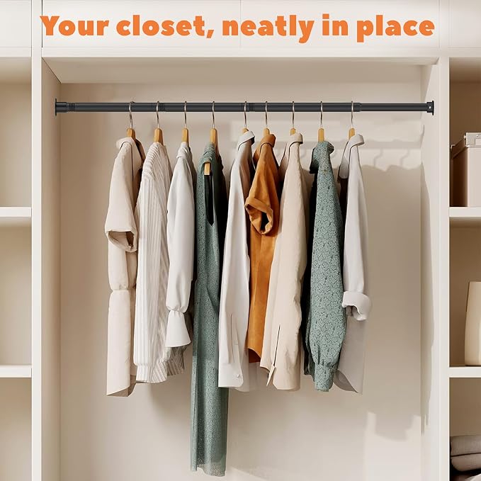 Closet Rod 50-75 Inches, Adjustable Heavy Duty Metal Black Closet Rods - Image 7
