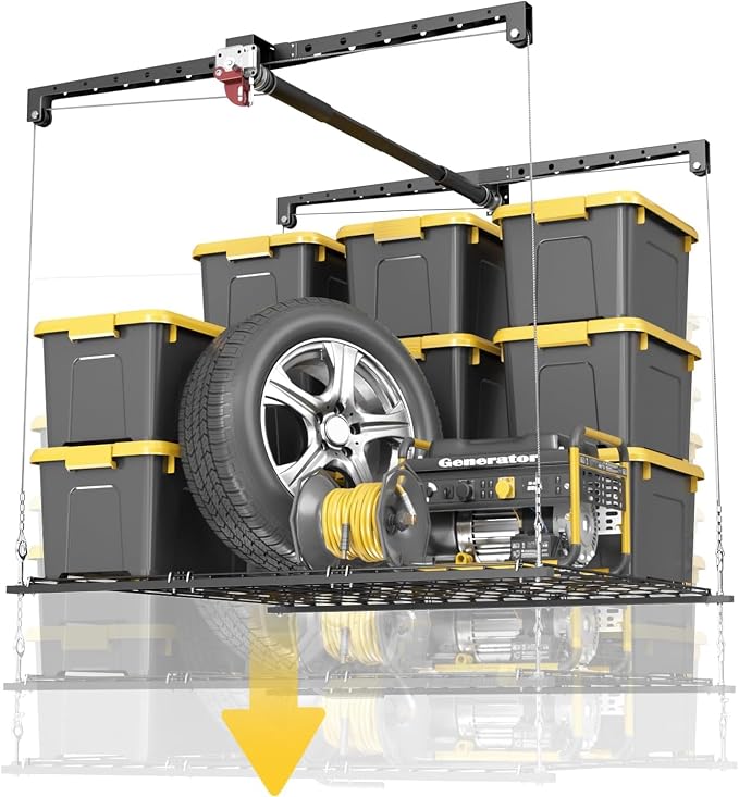 Overhead Garage Storage Rack for 8-10ft Ceiling, Heavy-duty 4x4 FT Garage by KOKORACKER