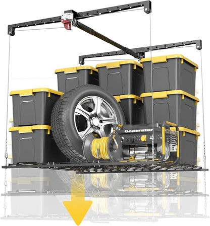Overhead Garage Storage Rack for 8-10ft Ceiling, Heavy-duty 4x4 FT Garage by KOKORACKER