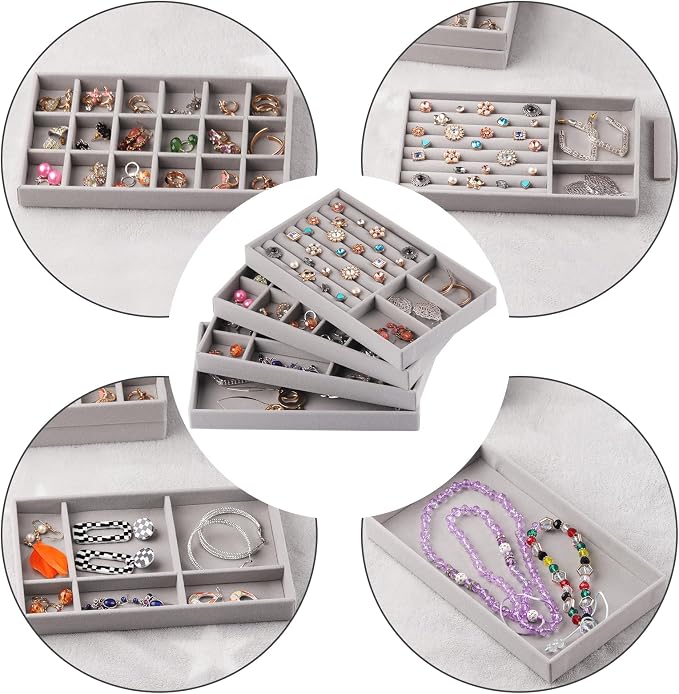 Set of 8 Velvet Jewelry Drawer Organizer Inserts, Stackable Trays - Image 6