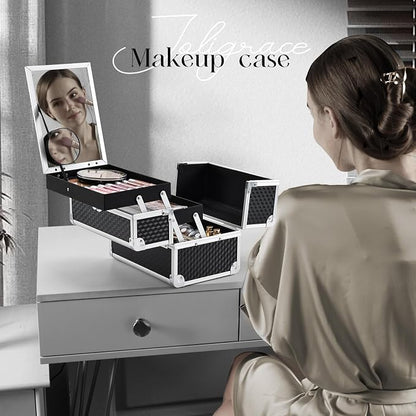 Joligrace Makeup Box Cosmetic Train Case Portable Makeup Organizer Case - Image 7