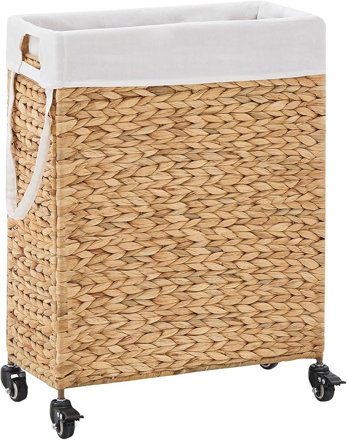 Rolling Laundry Hamper with Wheels, Slim Laundry Basket with Removable Liner by LGENHOOMHandwovenNaturalWaterHyacinthBasket