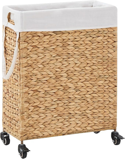 Rolling Laundry Hamper with Wheels, Slim Laundry Basket with Removable Liner by LGENHOOMHandwovenNaturalWaterHyacinthBasket