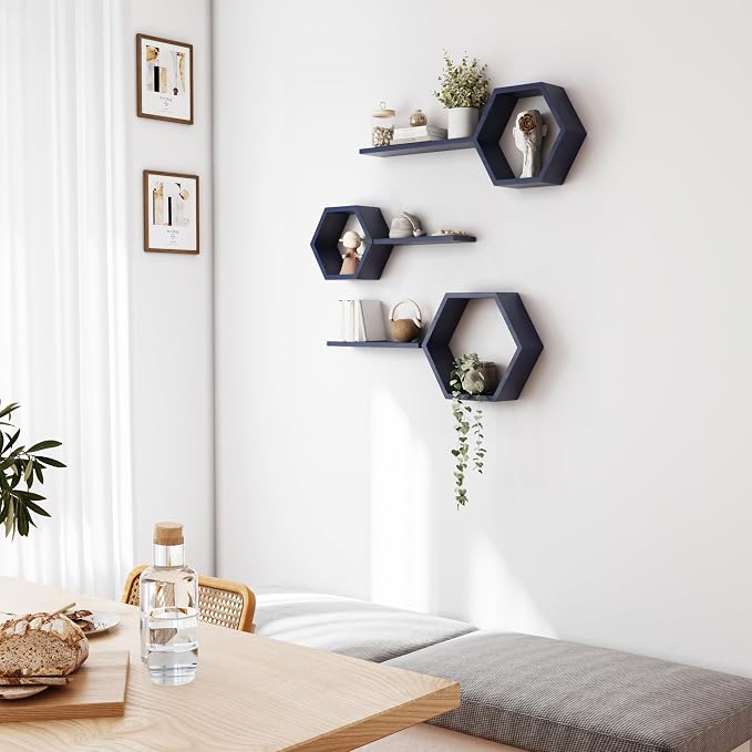 Wooden Hexagon Floating Shelves Wall Mounted, Rustic Honeycomb Shelves - Image 4