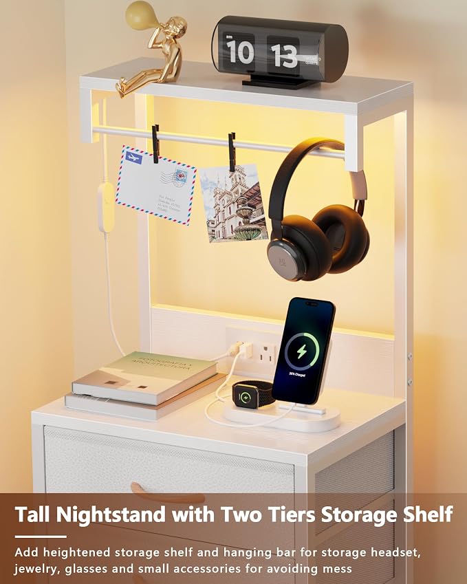Furnulem White Nightstand, 38 inches Tall Night Stand - Image 7
