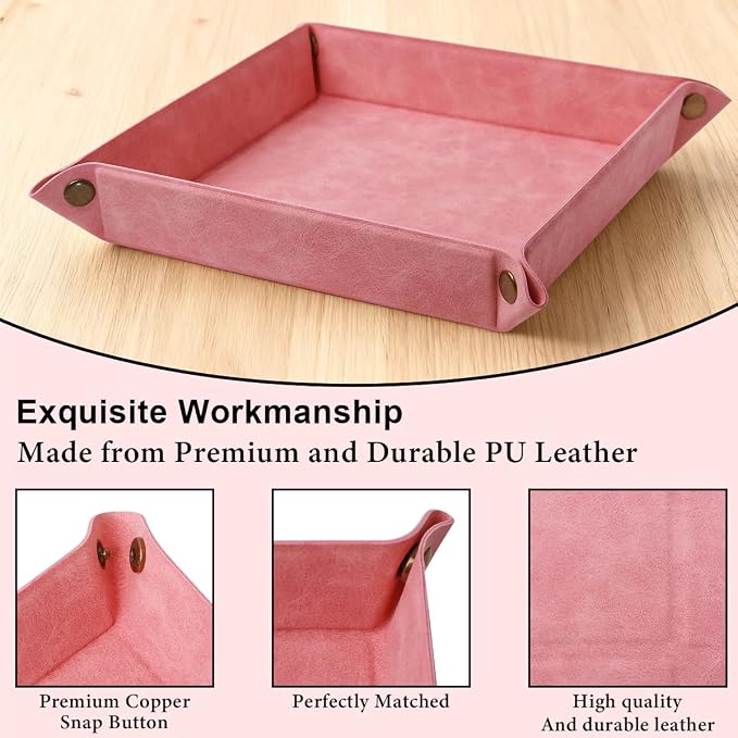 Valet Tray Desktop Storage Organizer – Premium PU Leather Catchall Bedside - Image 4