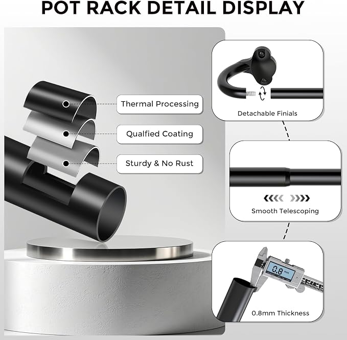 2Pack Hanging Pot Pan Rack, Heavy Duty 5/8'' Diameter Adjustable Kitchen - Image 5