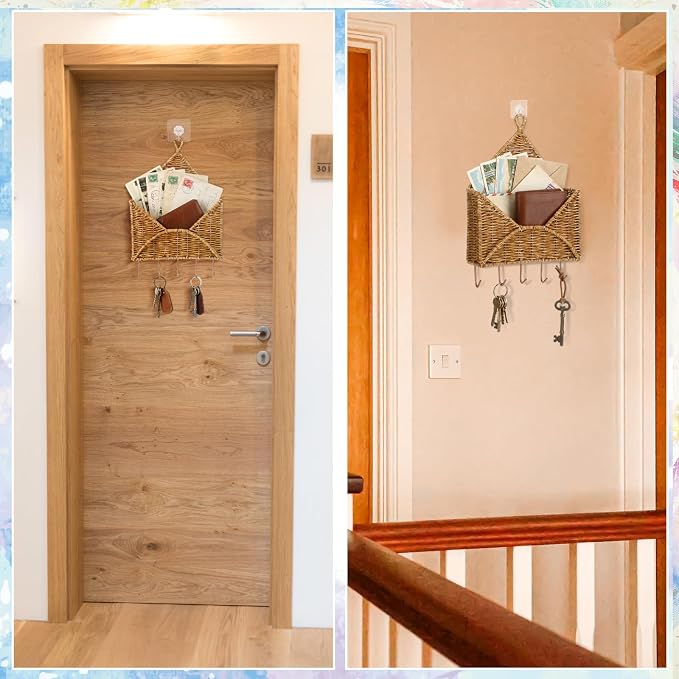 Gerrii Wicker Key Holder for Wall Rattan Mail Shape Holder - Image 5