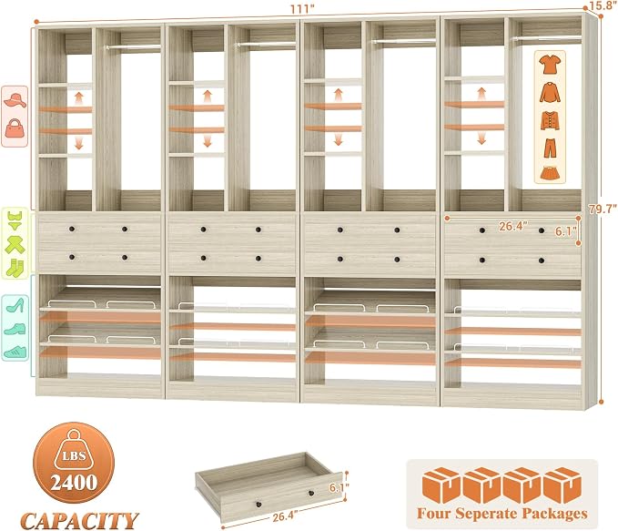 Besiost Closet System, Can Fit 120"/10FT Walk-in Closets Systems, Free Standing - Image 2