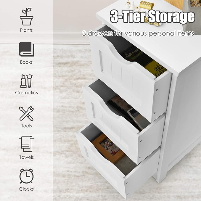 Tangkula Floor Cabinet with 3 Drawers Wooden Storage Cabinet - Image 8
