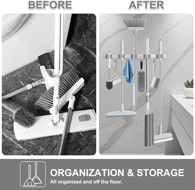 Broom Holder Wall Mount, Broom Organizer Wall Mount Stainless Steel Broom and - Image 2