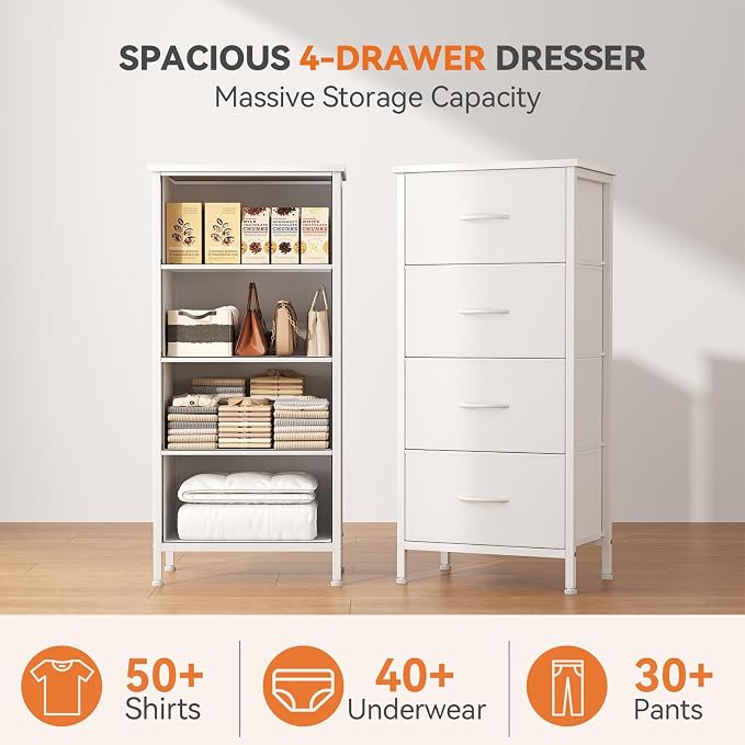 Sweetcrispy Dresser for Bedroom, 4 Drawer Storage Cabinet, Tall Nightstand | - Image 4