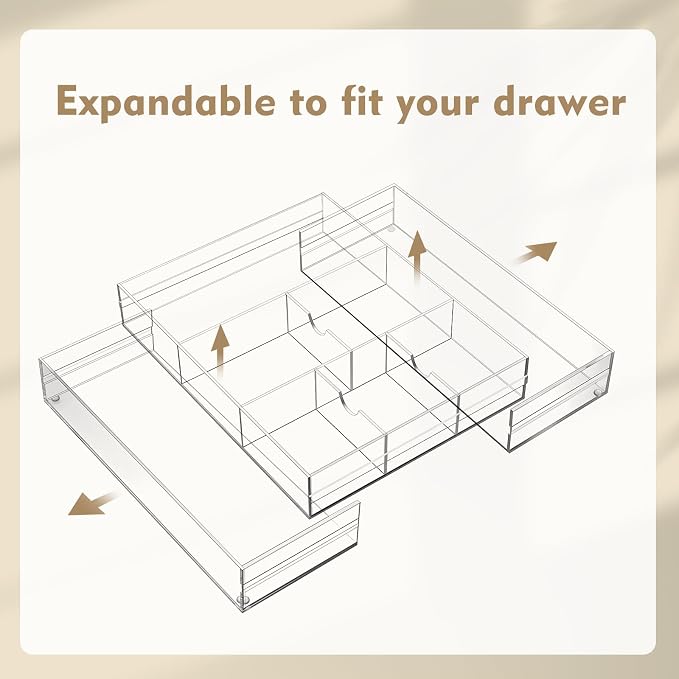2 Pcs Acrylic Desk Drawer Organizer Maximum 12 x 18 x 2.1 Inch Expandable - Image 5