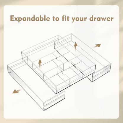 2 Pcs Acrylic Desk Drawer Organizer Maximum 12 x 18 x 2.1 Inch Expandable - Image 5