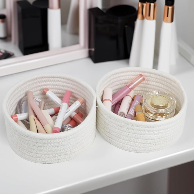 Set of 3 Small Woven Baskets, Cotton Rope Baskets - Image 3