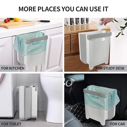 Hanging Collapsible Trash Can - 9L Wall Mounted Foldable Waste Bin - Image 6