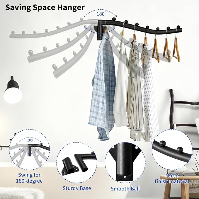 2pcs Swing Clothes Hanger Rack, Wall Mounted Clothes Rack | 10lb Max, Powder - Image 4