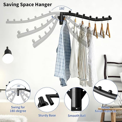 2pcs Swing Clothes Hanger Rack, Wall Mounted Clothes Rack | 10lb Max, Powder - Image 4