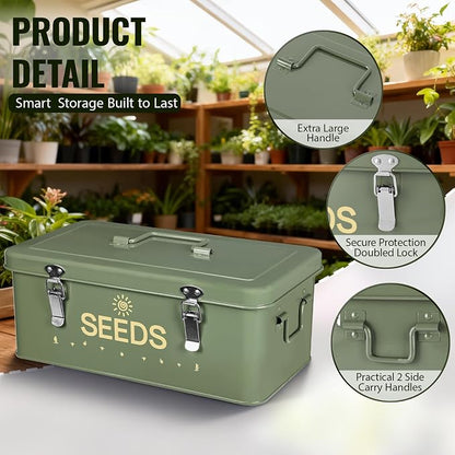 Metal Seed Storage Box with Safety Locks, Large 4-Compartment Seed Organizer - Image 3