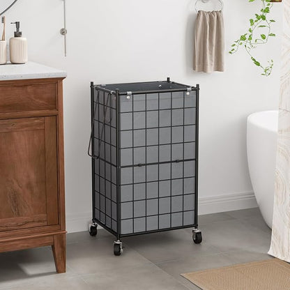 WOWLIVE Laundry Hamper with Wheels, Metal Wire Frame Rolling Laundry Basket - Image 2