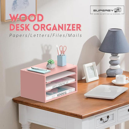 3 Tier Wood Desk Organizer, Mail Sorter and Paper Organizer - Image 2