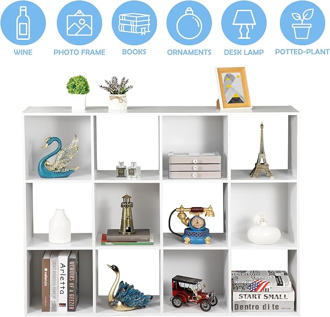 SUPER DEAL 12-Compartment Open Shelf Bookcase, 47 inch Wide Cube Storage - Image 5