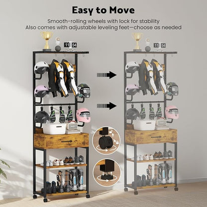Kikihouse Freestanding Floor Mounted Helmet & Gear Storage Rack, Adjustable - Image 5
