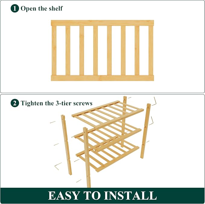 Smiry Bamboo Shoe Rack for Closet, 3 Tier Small Wooden Stackable Shoe Organizer - Image 6