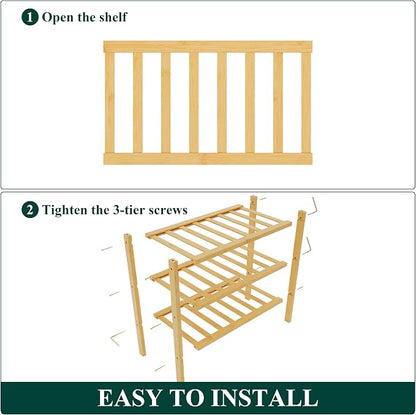 Smiry Bamboo Shoe Rack for Closet, 3 Tier Small Wooden Stackable Shoe Organizer - Image 6