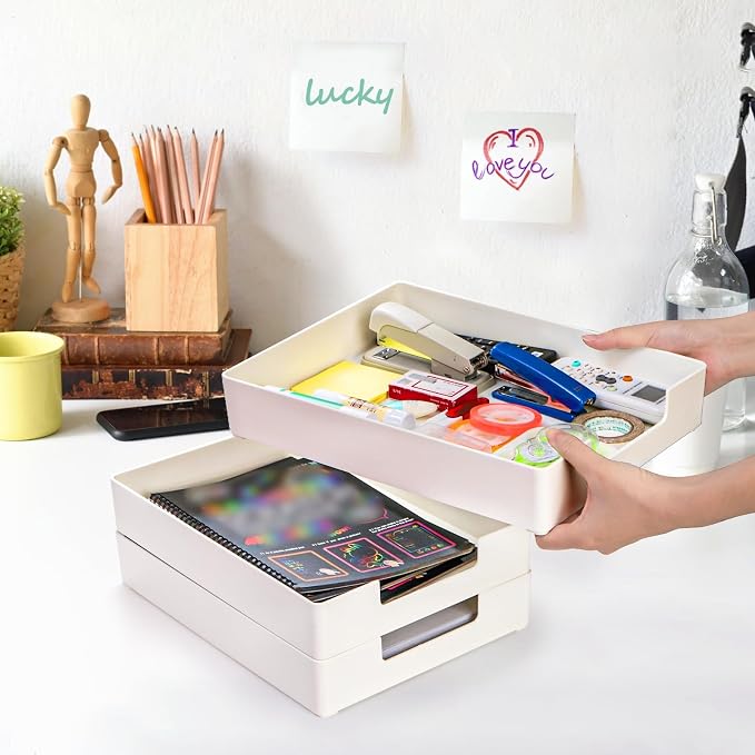 Eorbow 3 Pack Letter Tray, Plastic Stackable A4 Paper Trays, Rectangular Desk - Image 6
