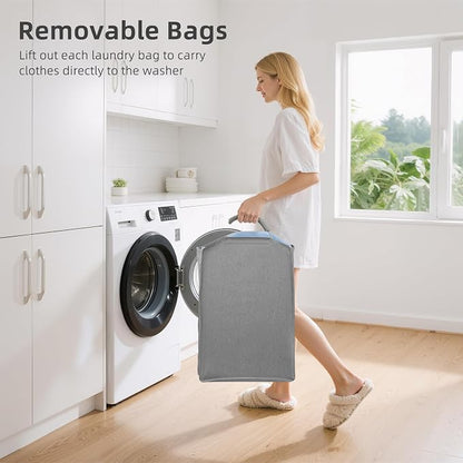 STORAGE MANIAC 2 Tier Vertical Laundry Hamper, 2 Section Laundry Sorter - Image 3