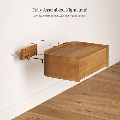 Nathan James Tyla Wall Mounted Bedside Table, Floating 1-Drawer Nightstand - Image 8