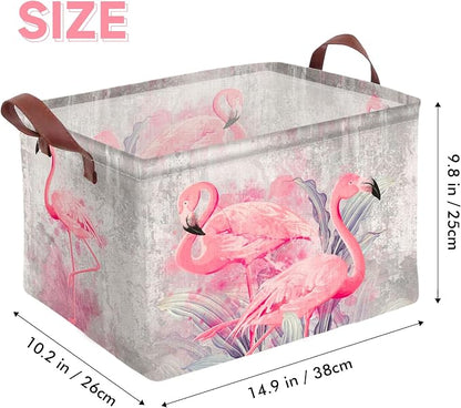 Flamingo Storage Basket Waterproof Canvas Toy Storage Bin Home Flamingo Decor - Image 2