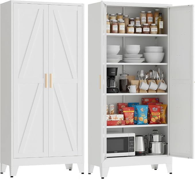 71"H Kitchen Pantry Storage Cabinet, Farmhouse Pantry Cabinet, Tree Doors by FIRMET