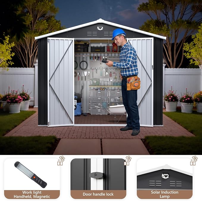 10x8 FT Outdoor Storage Shed, Metal Garden Shed, Storage Tool Sheds - Image 2