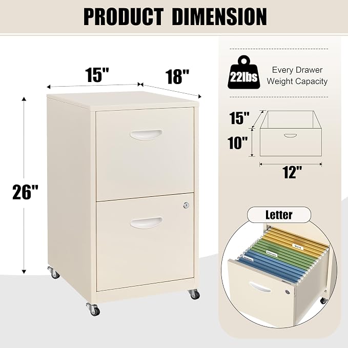 2 Drawer Mobile File Cabinet - Image 3