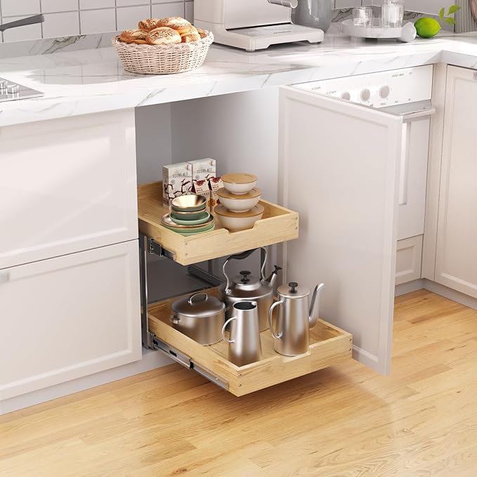 Wood Pull Out Cabinet Organizer 2 Tie 23" W x 21" D, Heavy-Duty Sliding Drawers - Image 4