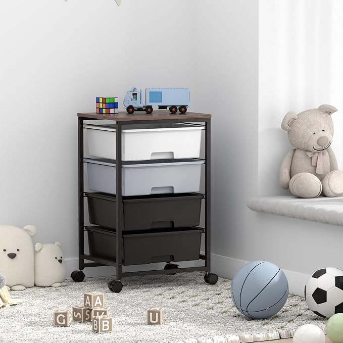 Utility Cart with 4 Drawers, Rolling Storage Cart with Drawers, Light Grey - Image 2