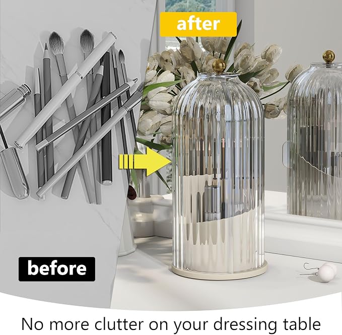 Makeup Brush Holder with Dustproof Cover 360 Rotating Makeup Brush Organizer - Image 6