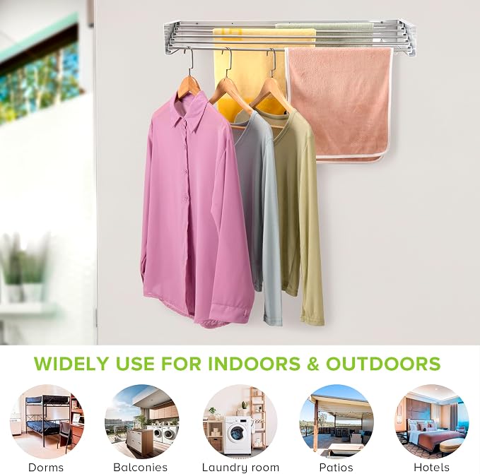 Wall Mounted Laundry Drying Rack, Retractable Clothes Drying Rack - Image 6