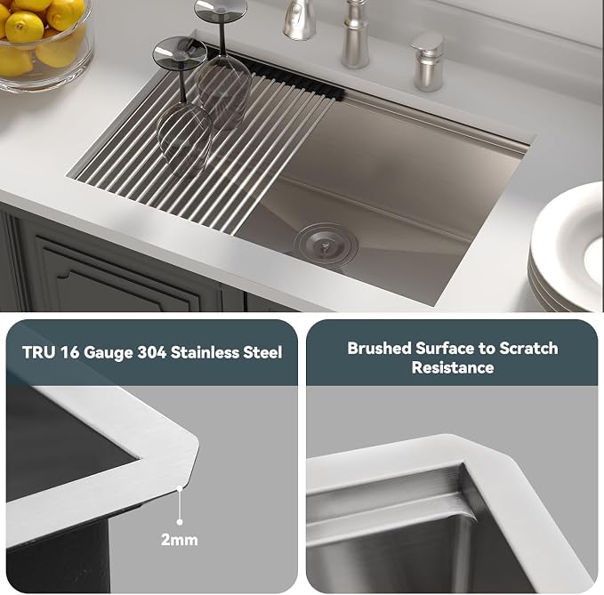 Lordear 28 Undermount Kitchen Sink Stainless Steel 16 Gauge Under Counter - Image 6