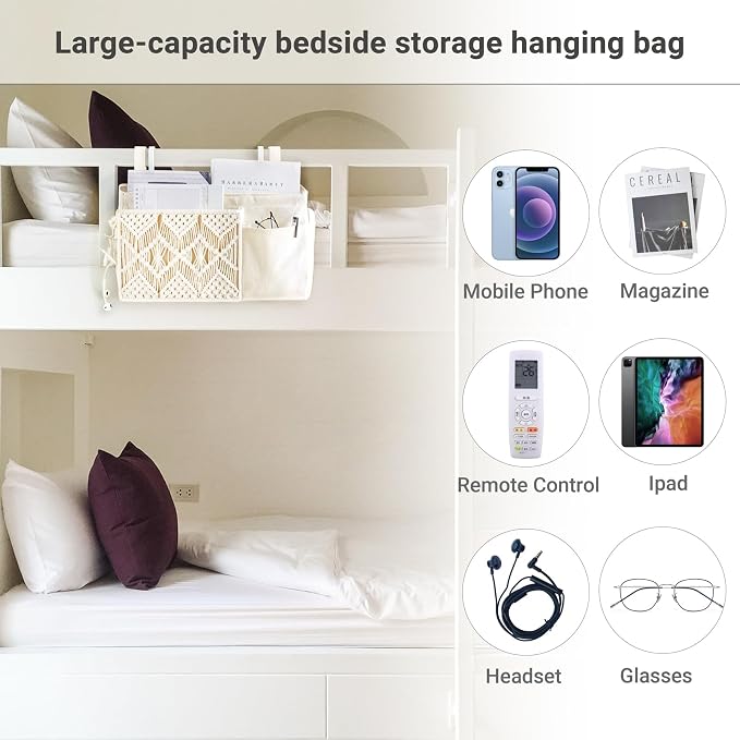 Mkono Bedside Caddy Hanging Organizer, Boho Macrame Storage - Image 3