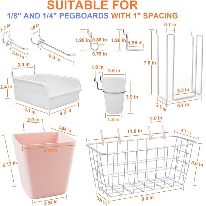 Pegboard Basket Organizers, Peg Board Large Baskets Hooks Bins Cups Tool - Image 2