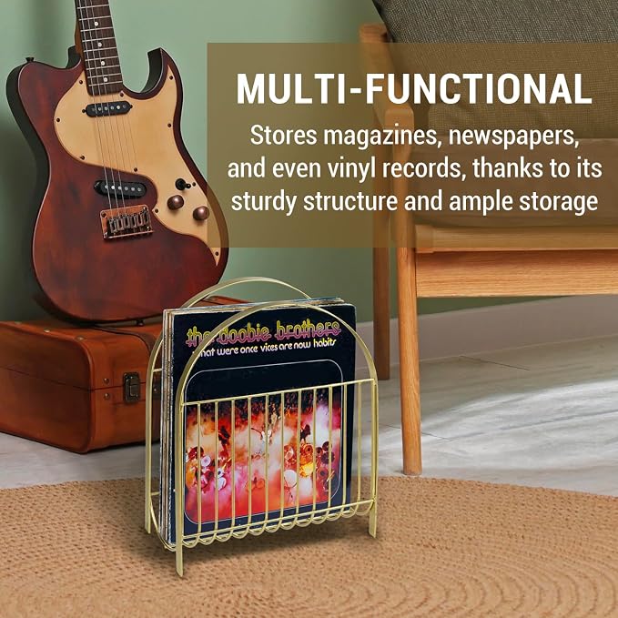 MyGift Deluxe Mid Century Brass Tone Metal Wire Magazine Holder Rack, Table or - Image 3