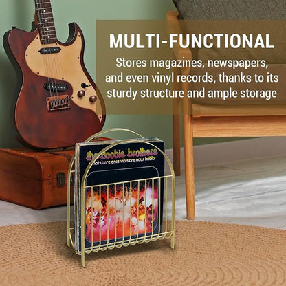MyGift Deluxe Mid Century Brass Tone Metal Wire Magazine Holder Rack, Table or - Image 3