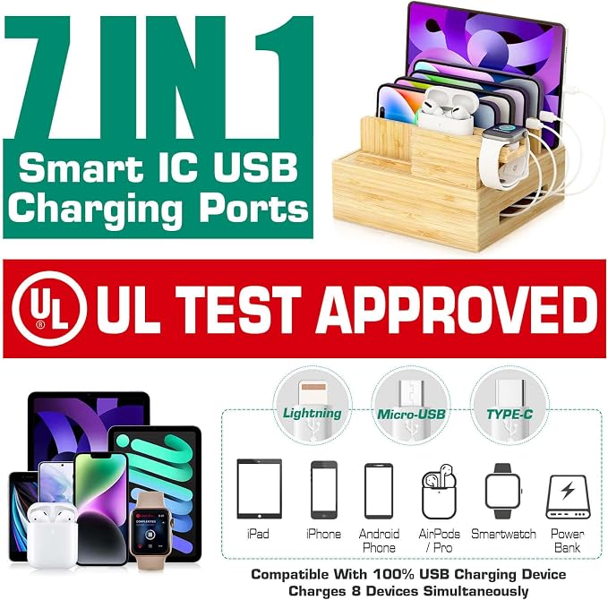 Darfoo Bamboo Charging Station for Multiple Devices - Image 5